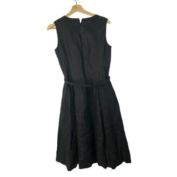 Talbots Black Irish Linen V-Neck Fit & Flare Midi Dress 4 - Picture 3 of 4